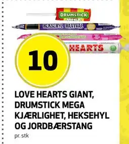 Bunnpris LOVE HEARTS GIANT, DRUMSTICK MEGA KJÆRLIGHET, HEKSEHYL OG JORDBÆRSTANG, NOK 10 tilbud