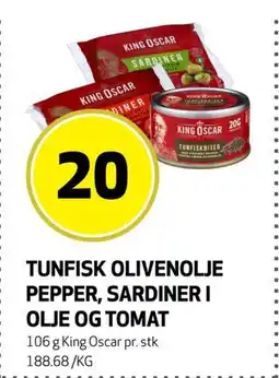 Bunnpris TUNFISK OLIVENOLJE PEPPER, SARDINER I OLJE OG TOMAT, NOK 20 tilbud