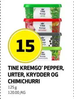 Bunnpris TINE KREMGO' PEPPER, URTER, KRYDDER OG CHIMICHURRI, NOK 15 tilbud