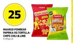 Bunnpris MAARUD POMBEAR PAPRIKA OG TORTILLA-CHIPS CHILI & LIME, NOK 25 tilbud