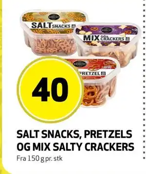 Bunnpris SALT SNACKS, PRETZELS OG MIX SALTY CRACKERS, NOK 40 tilbud
