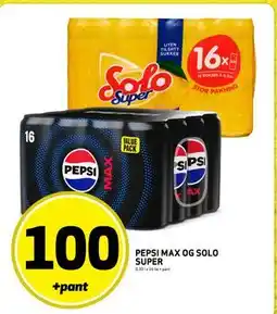 Bunnpris PEPSI MAX OG SOLO SUPER, NOK 100 tilbud