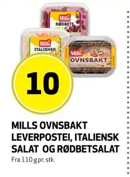 Bunnpris MILLS OVNSBAKT LEVERPOSTEI, ITALIENSK SALAT OG RØDBETSALAT, NOK 10 tilbud