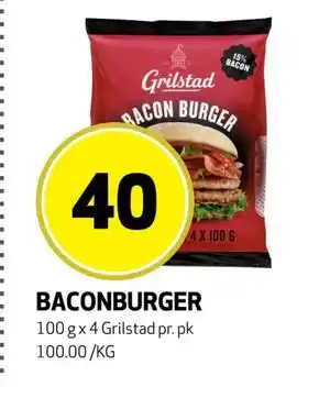 Bunnpris BACONBURGER, NOK 40 tilbud