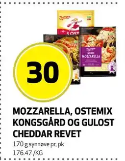 Bunnpris MOZZARELLA, OSTEMIX KONGSGÅRD OG GULOST CHEDDAR REVET, NOK 30 tilbud