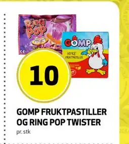 Bunnpris GOMP FRUKTPASTILLER OG RING POP TWISTER, NOK 10 tilbud