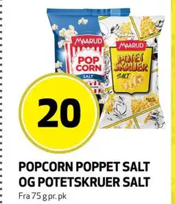 Bunnpris POPCORN POPPET SALT OG POTETSKRUER SALT, NOK 20 tilbud