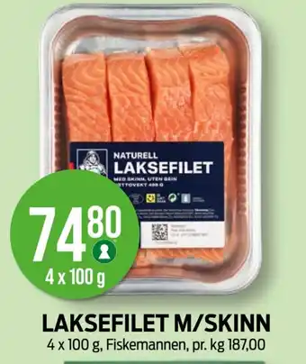 Kiwi FISKEMANNEN Laksefilet m/skinn tilbud
