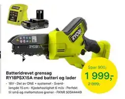 Felleskjøpet Batteridrevet grensag RY18PSX15A med batteri og lader, NOK 1999 tilbud