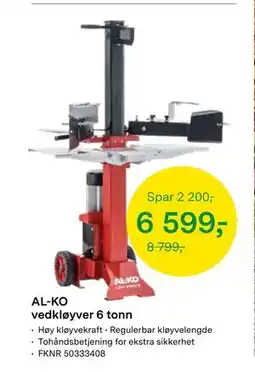 Felleskjøpet AL-KO vedkløyver 6 tonn, NOK 6599 tilbud