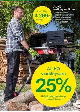 Felleskjøpet AL-KO vedkløyver 5 tonn, NOK 4269 tilbud