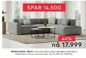 Skeidar Styl 2-seter med åpen ende høyre, NOK 17999 tilbud