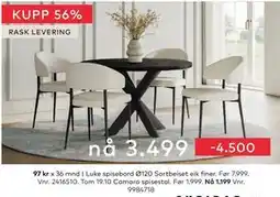 Skeidar Luke spisebord, NOK 3499 tilbud