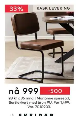 Skeidar Marianne spisestol, NOK 999 tilbud