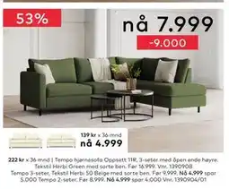 Skeidar Tempo hjørnesofa Oppsett 11R, NOK 7999 tilbud