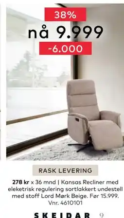 Skeidar Kansas Recliner, NOK 9999 tilbud
