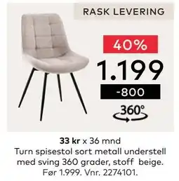 Skeidar Turn spisestol, NOK 1199 tilbud