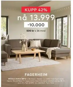 Skeidar Hedda 2,5-seter med åpen ende høyre, NOK 13999 tilbud