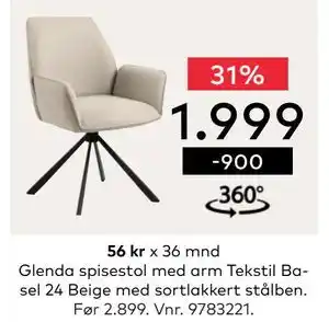 Skeidar Glenda spisestol med arm, NOK 1999 tilbud