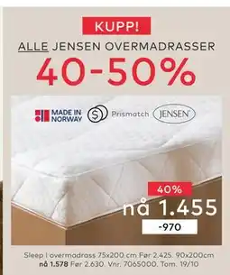 Skeidar Sleep I overmadrass, NOK 1455 tilbud