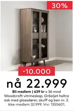 Skeidar Woodcraft vitrineskap, NOK 32999, Medlemspris tilbud