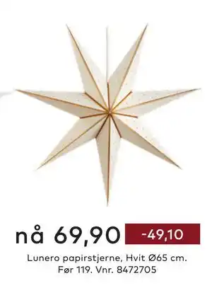 Skeidar Lunero papirstjerne, NOK 69.9 tilbud