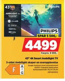 POWER 43 4K Smart Ambilight TV, NOK 4499 tilbud