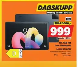 POWER TCL TAB 10L Gen 4 Nettbrett, NOK 999 tilbud