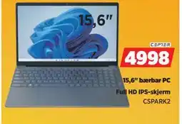 POWER 15,6 bærbar PC, NOK 4998 tilbud