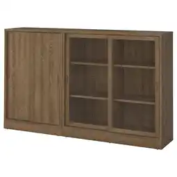 IKEA Tonstad Oppbevaring med skyvedører, brun beiset eikefiner/klart glass, 202x37x120 cm tilbud