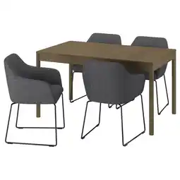 IKEA Tonstad / tossberg Bord og 4 stoler, brun eikefiner/gunnared mørk grå svart, 140/196x85 cm tilbud