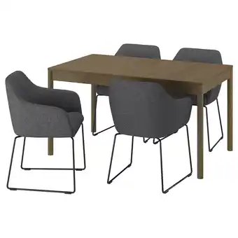 IKEA Tonstad / tossberg Bord og 4 stoler, brun eikefiner/gunnared mørk grå svart, 140/196x85 cm tilbud