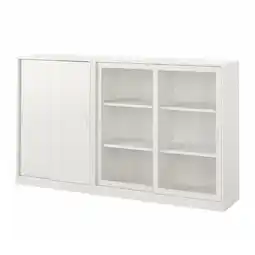 IKEA Tonstad Oppbevaring med skyvedører, offwhite/klart glass, 201x37x116 cm tilbud