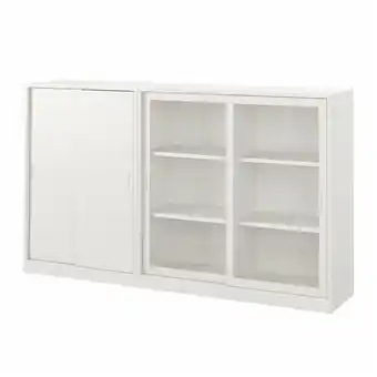 IKEA Tonstad Oppbevaring med skyvedører, offwhite/klart glass, 201x37x116 cm tilbud