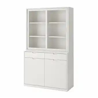 IKEA Tonstad Oppbevaringskombinasjon skyvedører, offwhite/klart glass, 120x47x201 cm tilbud