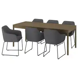 IKEA Tonstad / tossberg Bord og 6 stoler, brun eikefiner/gunnared mørk grå svart, 200x85 cm tilbud