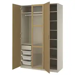 IKEA Pax / tonstad Garderobekombinasjon, gråbeige/eikefiner glass, 150x60x236 cm tilbud