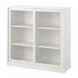 IKEA Tonstad Skap med skyvedører i glass, offwhite, 120x37x116 cm tilbud