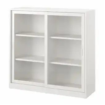 IKEA Tonstad Skap med skyvedører i glass, offwhite, 120x37x116 cm tilbud