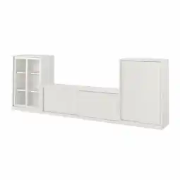 IKEA Tonstad tv/oppbev m skyvedører, offwhite/klart glass, 339x37x116 cm tilbud