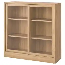IKEA Tonstad Skap med skyvedører i glass, eikefiner, 121x37x120 cm tilbud