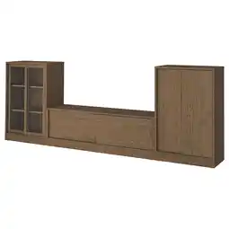 IKEA Tonstad tv/oppbev m skyvedører, brun beiset eikefiner/klart glass, 342x37x120 cm tilbud