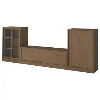 IKEA Tonstad tv/oppbev m skyvedører, brun beiset eikefiner/klart glass, 342x37x120 cm tilbud