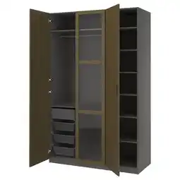 IKEA Pax / tonstad Garderobekombinasjon, mørk grå brun/beiset eikefiner glass, 150x60x236 cm tilbud