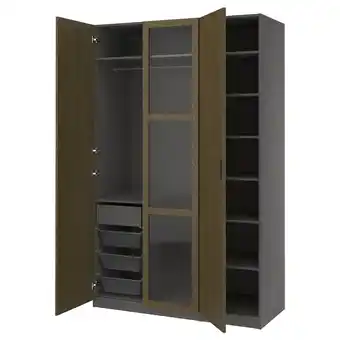 IKEA Pax / tonstad Garderobekombinasjon, mørk grå brun/beiset eikefiner glass, 150x60x236 cm tilbud