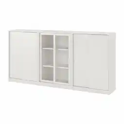 IKEA Tonstad Oppbevaring med skyvedører, offwhite/klart glass, 243x37x116 cm tilbud