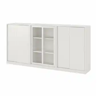 IKEA Tonstad Oppbevaring med skyvedører, offwhite/klart glass, 243x37x116 cm tilbud