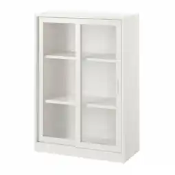 IKEA Tonstad Skap med skyvedører i glass, offwhite, 81x37x116 cm tilbud