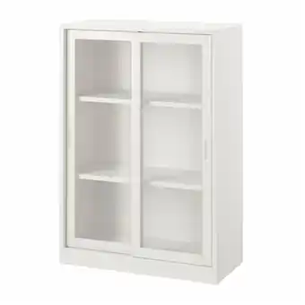 IKEA Tonstad Skap med skyvedører i glass, offwhite, 81x37x116 cm tilbud