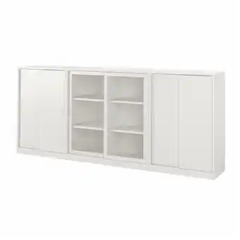 IKEA Tonstad Oppbevaring med skyvedører, offwhite/klart glass, 282x37x116 cm tilbud